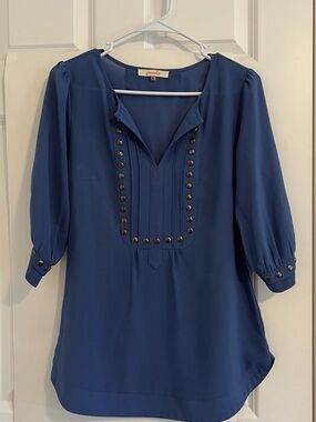 Pomelo Deep Blue Stud-Detail V-Neck Tunic